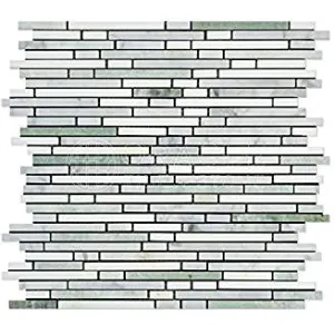 Thassos White Greek Marble Bamboo Sticks (Thassos Carrara Ming Green) Mosaic Tile, Polished