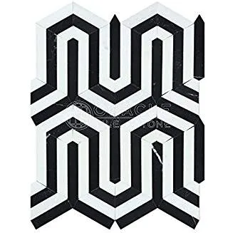 Thassos White Greek Marble Berlinetta Design Mosaic Tile with Black, Polished