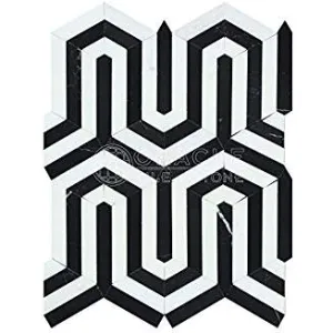 Thassos White Greek Marble Berlinetta Design Mosaic Tile with Black, Polished