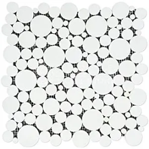 Thassos White Greek Marble Bubbles Mosaic Tile, Polished