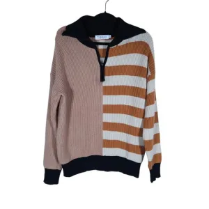 Thread Womens Knit Sweater Small Half Zip Colorblock Striped Preppy Streetwear