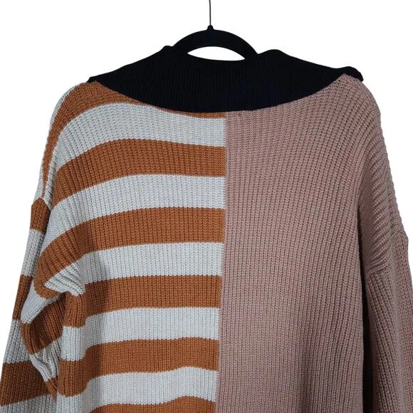 Thread Womens Knit Sweater Small Half Zip Colorblock Striped Preppy Streetwear