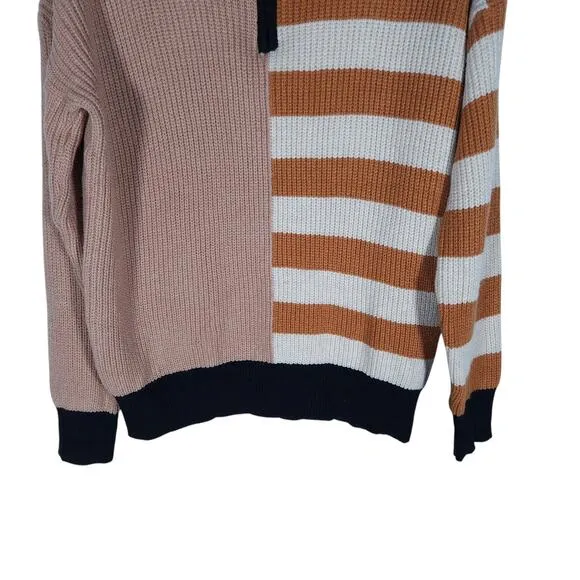 Thread Womens Knit Sweater Small Half Zip Colorblock Striped Preppy Streetwear