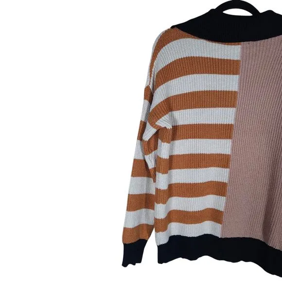 Thread Womens Knit Sweater Small Half Zip Colorblock Striped Preppy Streetwear