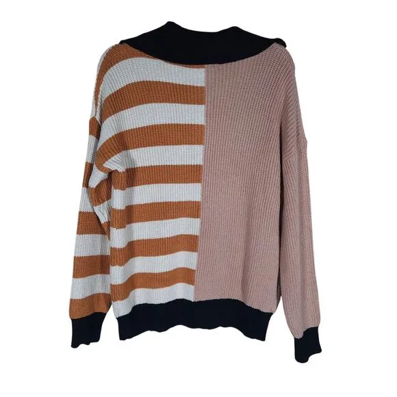 Thread Womens Knit Sweater Small Half Zip Colorblock Striped Preppy Streetwear