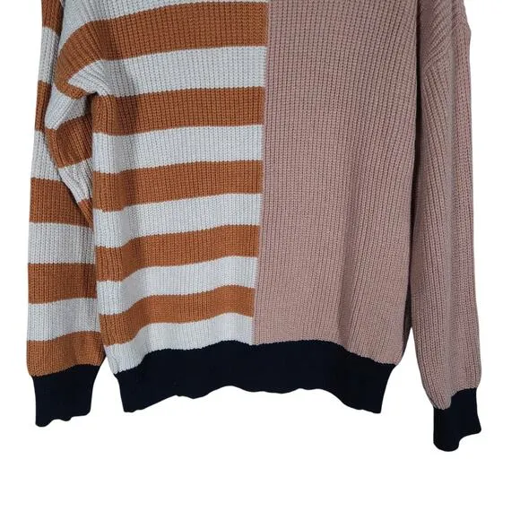 Thread Womens Knit Sweater Small Half Zip Colorblock Striped Preppy Streetwear
