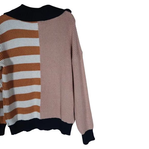 Thread Womens Knit Sweater Small Half Zip Colorblock Striped Preppy Streetwear