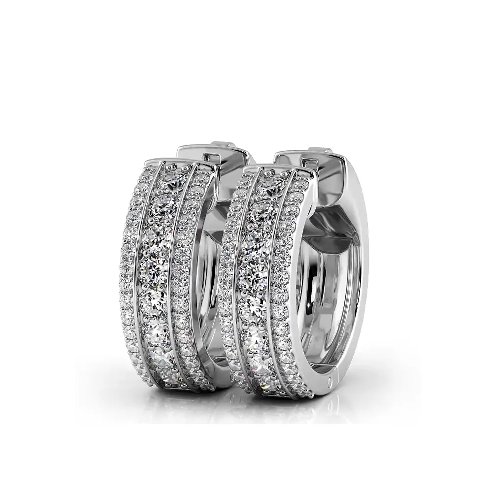 Three Row  1.0 ctw. Diamond Hoop Earrings Huggie Style
