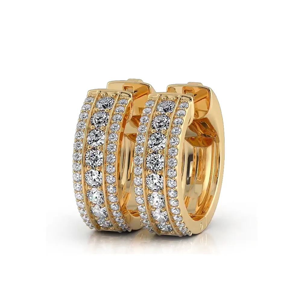 Three Row  1.0 ctw. Diamond Hoop Earrings Huggie Style