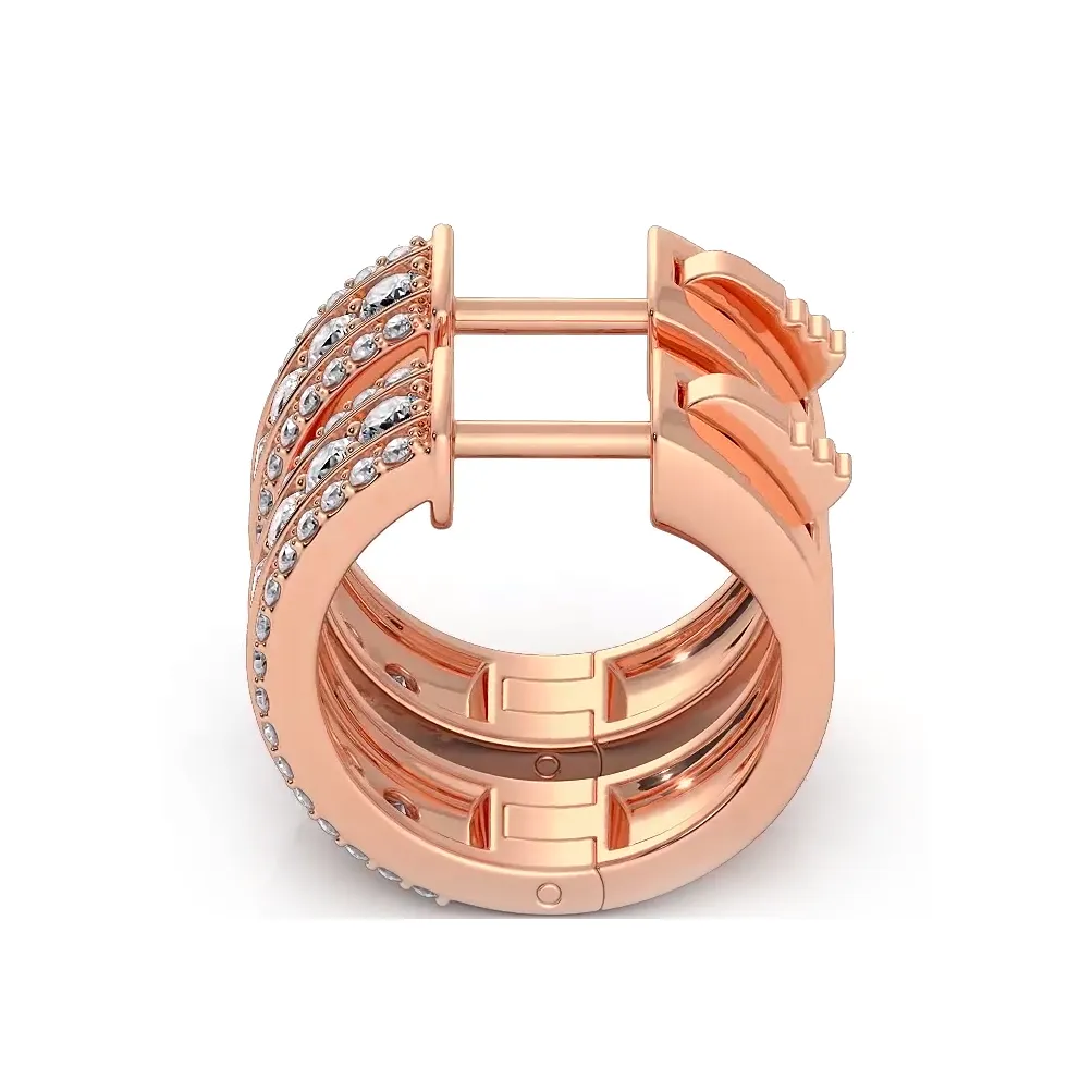 Three Row  1.0 ctw. Diamond Hoop Earrings Huggie Style