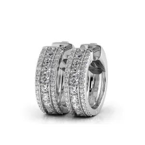 Three Row  1.0 ctw. Diamond Hoop Earrings Huggie Style