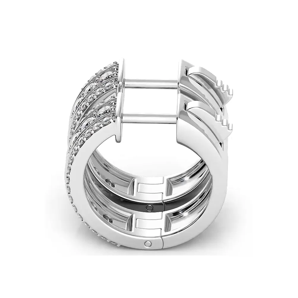 Three Row  1.0 ctw. Diamond Hoop Earrings Huggie Style