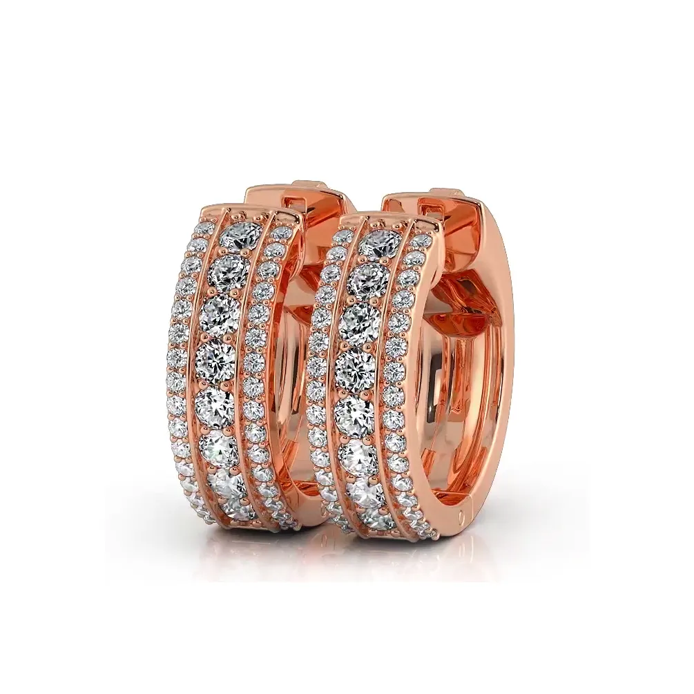 Three Row  1.0 ctw. Diamond Hoop Earrings Huggie Style