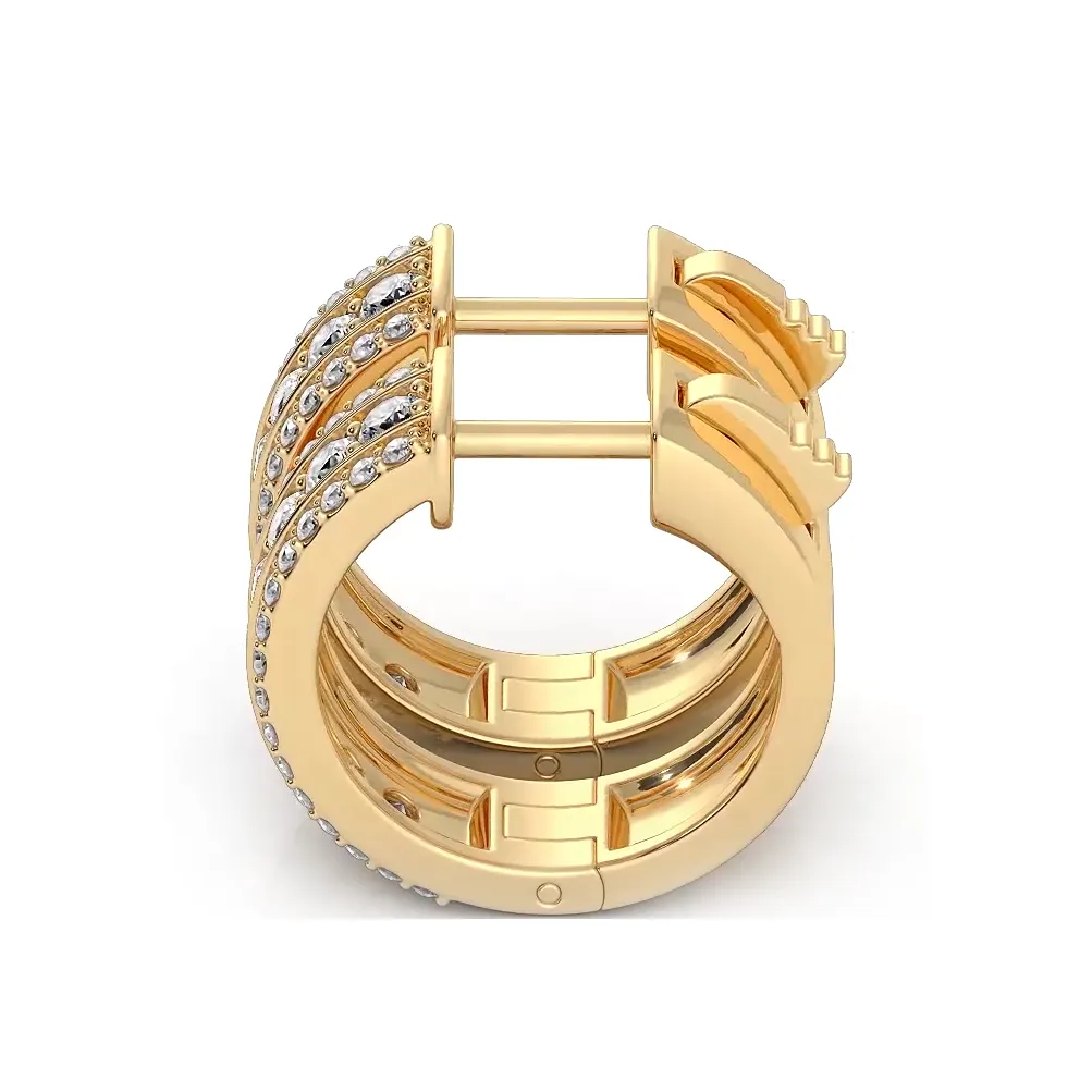 Three Row  1.0 ctw. Diamond Hoop Earrings Huggie Style