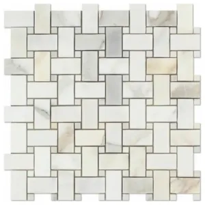 Tilefornia Calacatta Gold Marble Basketweave Mosaic