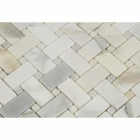 Tilefornia Calacatta Gold Marble Basketweave Mosaic