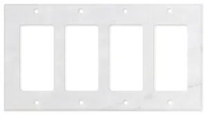 Tilefornia Carrara White Marble Quadruple Rocker Switch Plate Polished/Honed