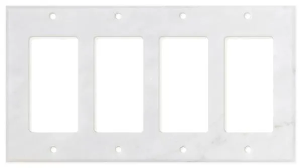 Tilefornia Carrara White Marble Quadruple Rocker Switch Plate Polished/Honed