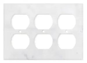 Tilefornia Carrara White Marble Triple Duplex Switch Plate Polished/Honed
