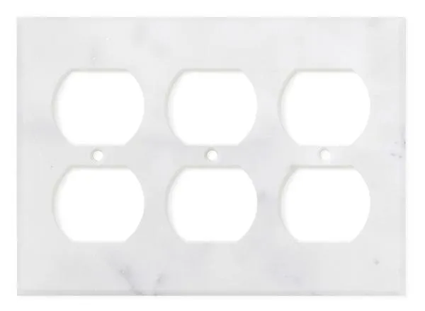 Tilefornia Carrara White Marble Triple Duplex Switch Plate Polished/Honed
