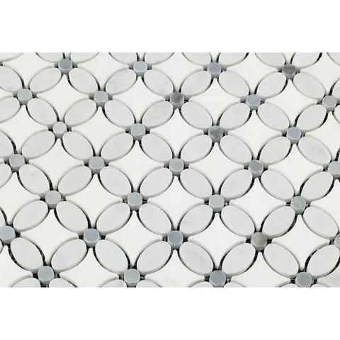 Tilefornia Florida Flower Thassos White & Carrara White & Blue/Gray Marble