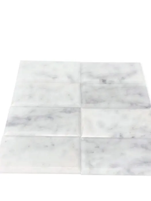 Tilefornia Italian Carrara White 3" X 6" Deep Beveled Field Subway Tile Polished/Honed