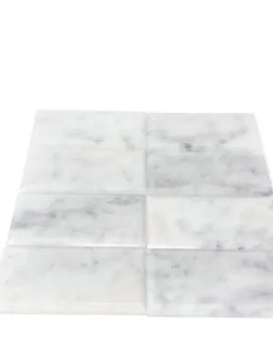 Tilefornia Italian Carrara White 3" X 6" Deep Beveled Field Subway Tile Polished/Honed