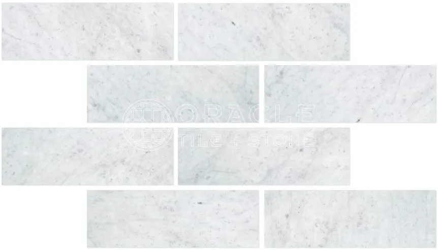 Tilefornia Italian Carrara White 4" X 12" Straight Edged Field Subway Tile Polished/Honed