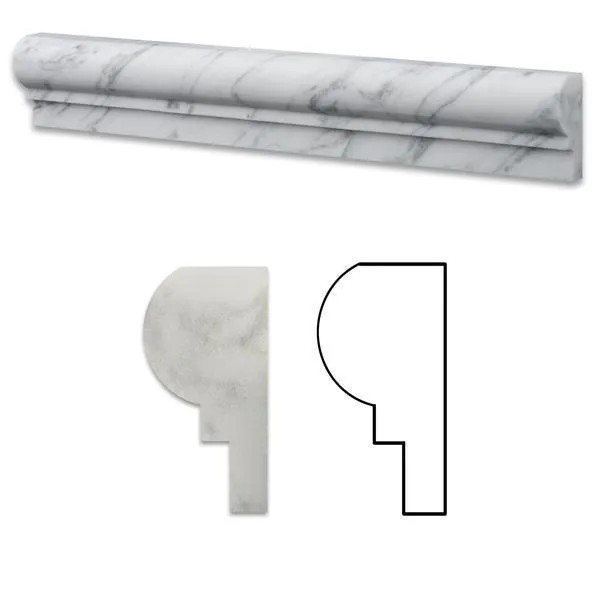 Tilefornia Italian Carrara White Marble 2" X 12" OG-1 (Single-step Chair Rail Trim) Molding  Polished/Honed