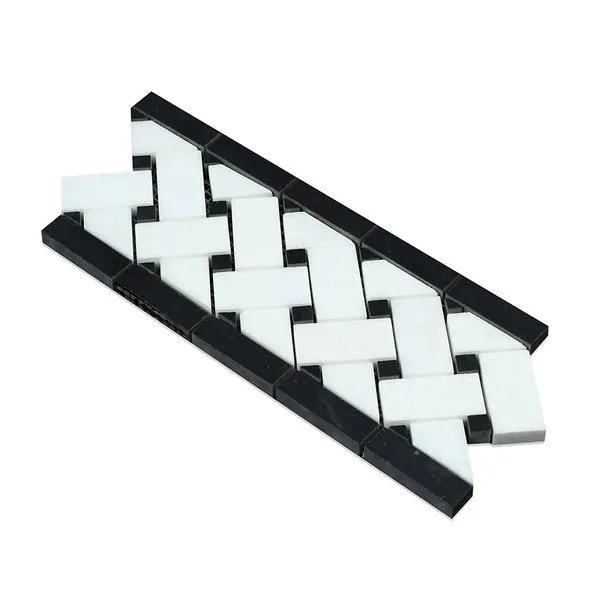 Tilefornia Thassos White & Black Marble Basketweave Border