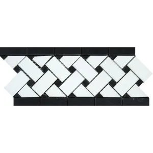 Tilefornia Thassos White & Black Marble Basketweave Border