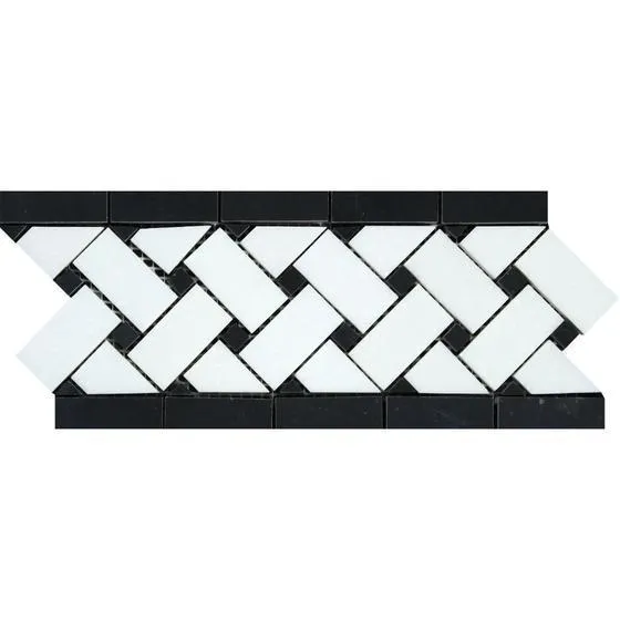 Tilefornia Thassos White & Black Marble Basketweave Border