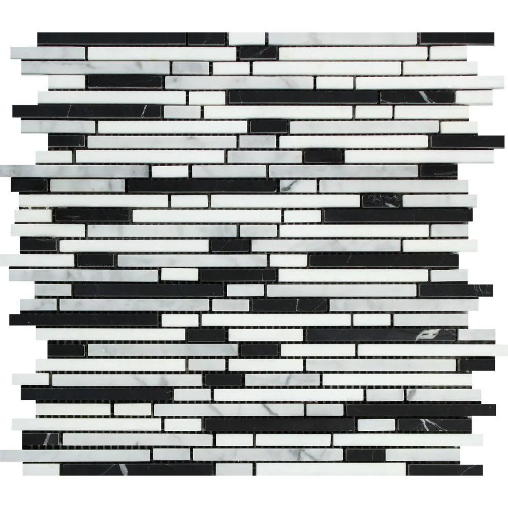 Tilefornia Thassos White & Carrara White & Black Marble Bamboo Sticks Strips