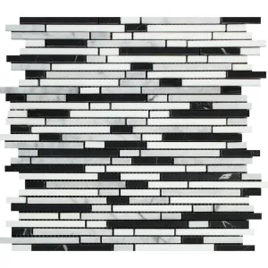 Tilefornia Thassos White & Carrara White & Black Marble Bamboo Sticks Strips
