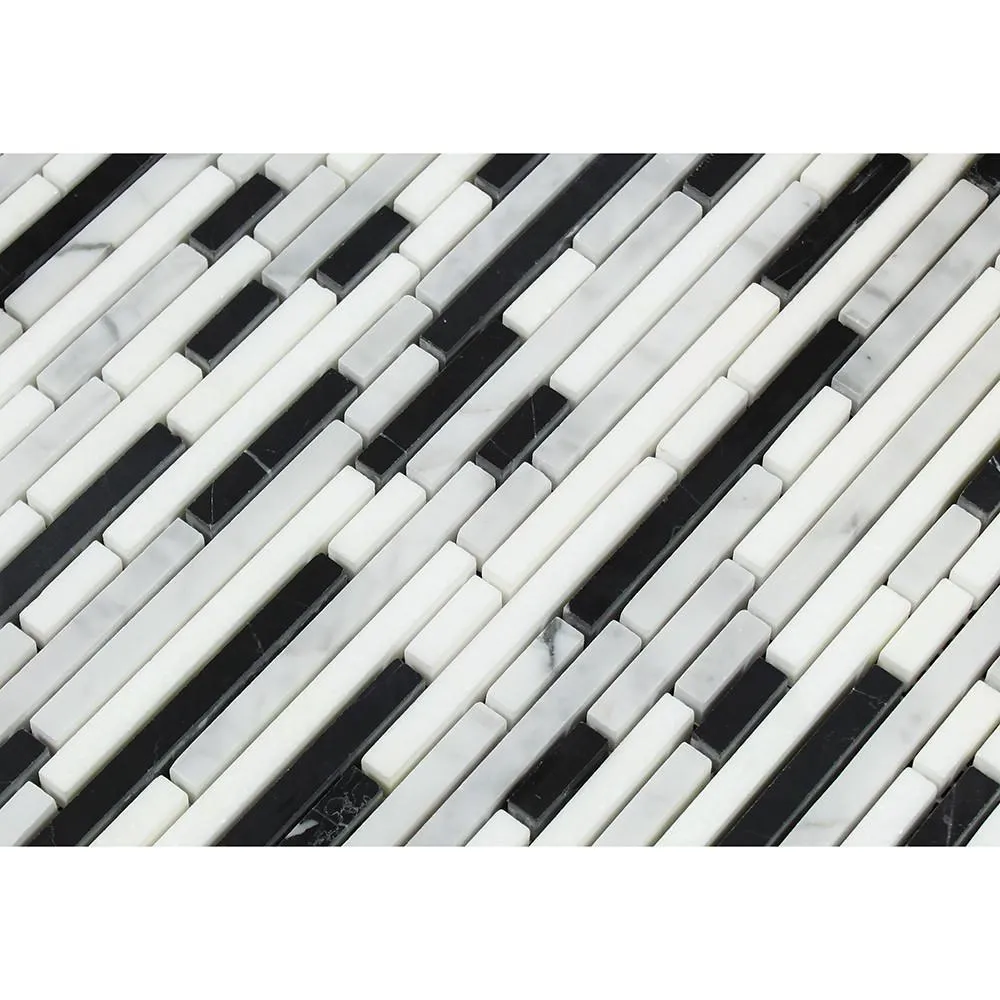 Tilefornia Thassos White & Carrara White & Black Marble Bamboo Sticks Strips