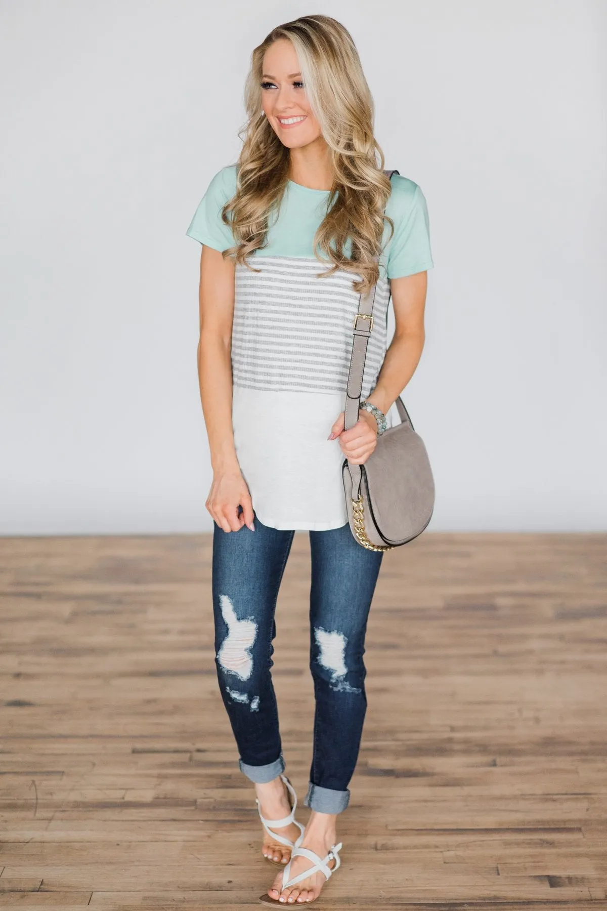 Timeless Beauty Mint Colorblock Top