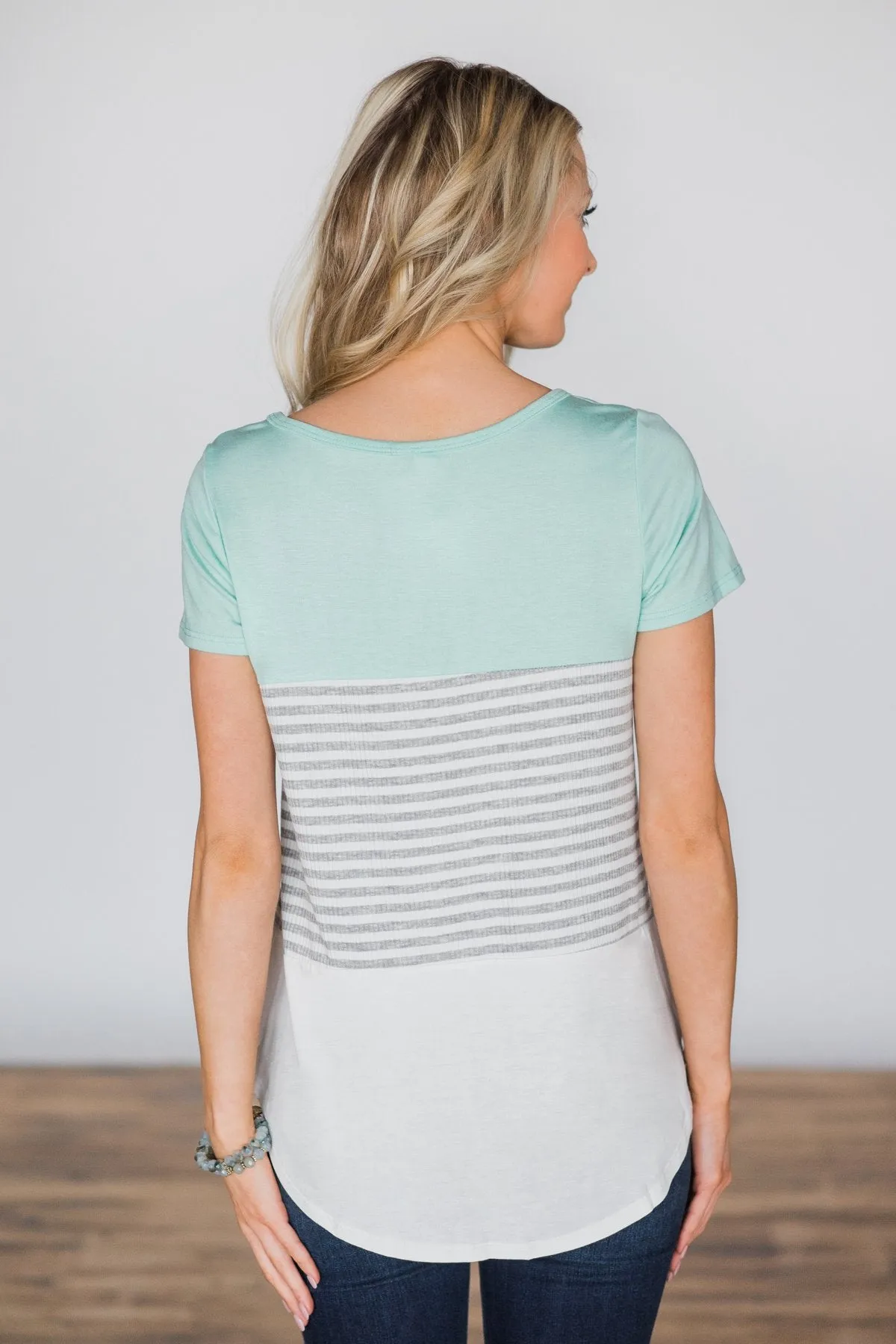 Timeless Beauty Mint Colorblock Top