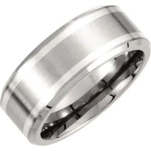Titanium & Sterling Silver Inlay 9 mm Beveled-Edge Band Size 12.5