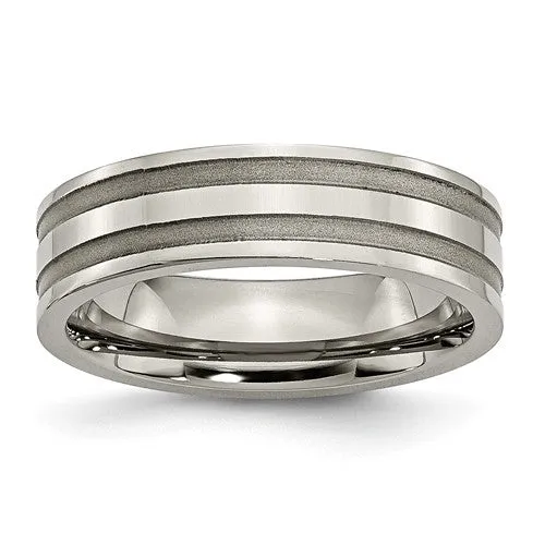 Titanium Grooved 6mm Brushed And Polished Band, Size 8 (78733)