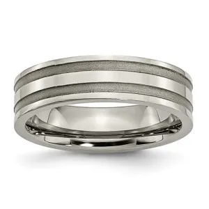 Titanium Grooved 6mm Brushed And Polished Band, Size 8 (78733)