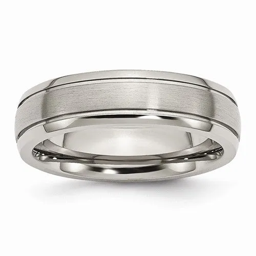 Titanium Grooved Edge 6mm Brushed And Polished Band, Size 8.5 (88266)