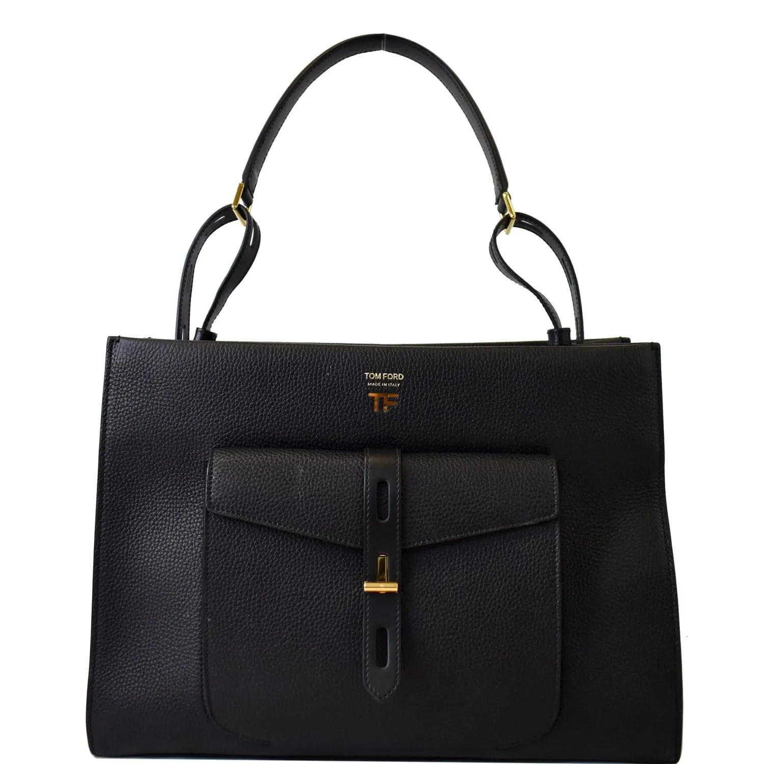 TOM FORD T Twist Small Leather Top Handle Bag Black