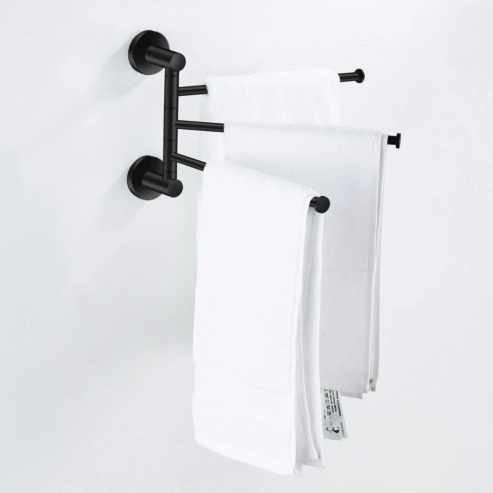 Towel Rack Bathroom Swivel Towel Bar 3 Multi Fold-able Arms Rotation Organizer Swing Towel Shelf Space Saving Hanger Kitchen Hand Towel Holder Wall Mount Stainless Rubber Matte Black MARMOLUX