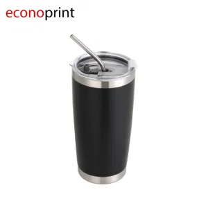 TUMBLER NEGRO MATTE NO SUBLIMABLE BASE CON BORDE PLATEADO Y SORBETE 20 OZ