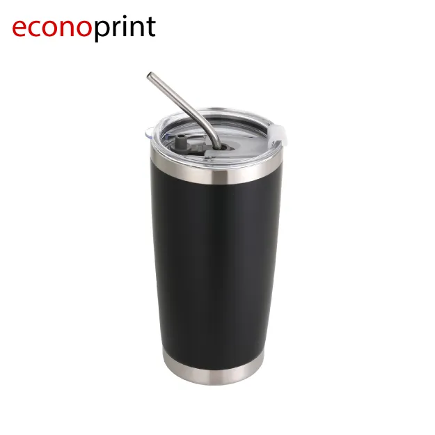 TUMBLER NEGRO MATTE NO SUBLIMABLE BASE CON BORDE PLATEADO Y SORBETE 20 OZ