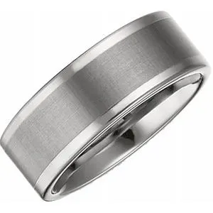 Tungsten 8 mm Flat Band with Satin Finish Center Size 13