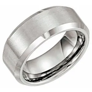 Tungsten 8 mm Satin & Beveled-Edge Band Size 13