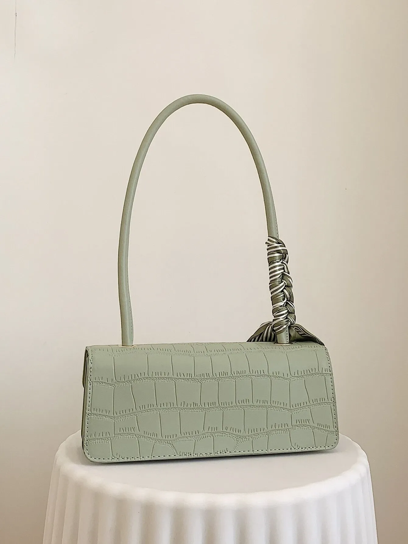 Twilly Decor Crocodile Embossed Flap Square Bag