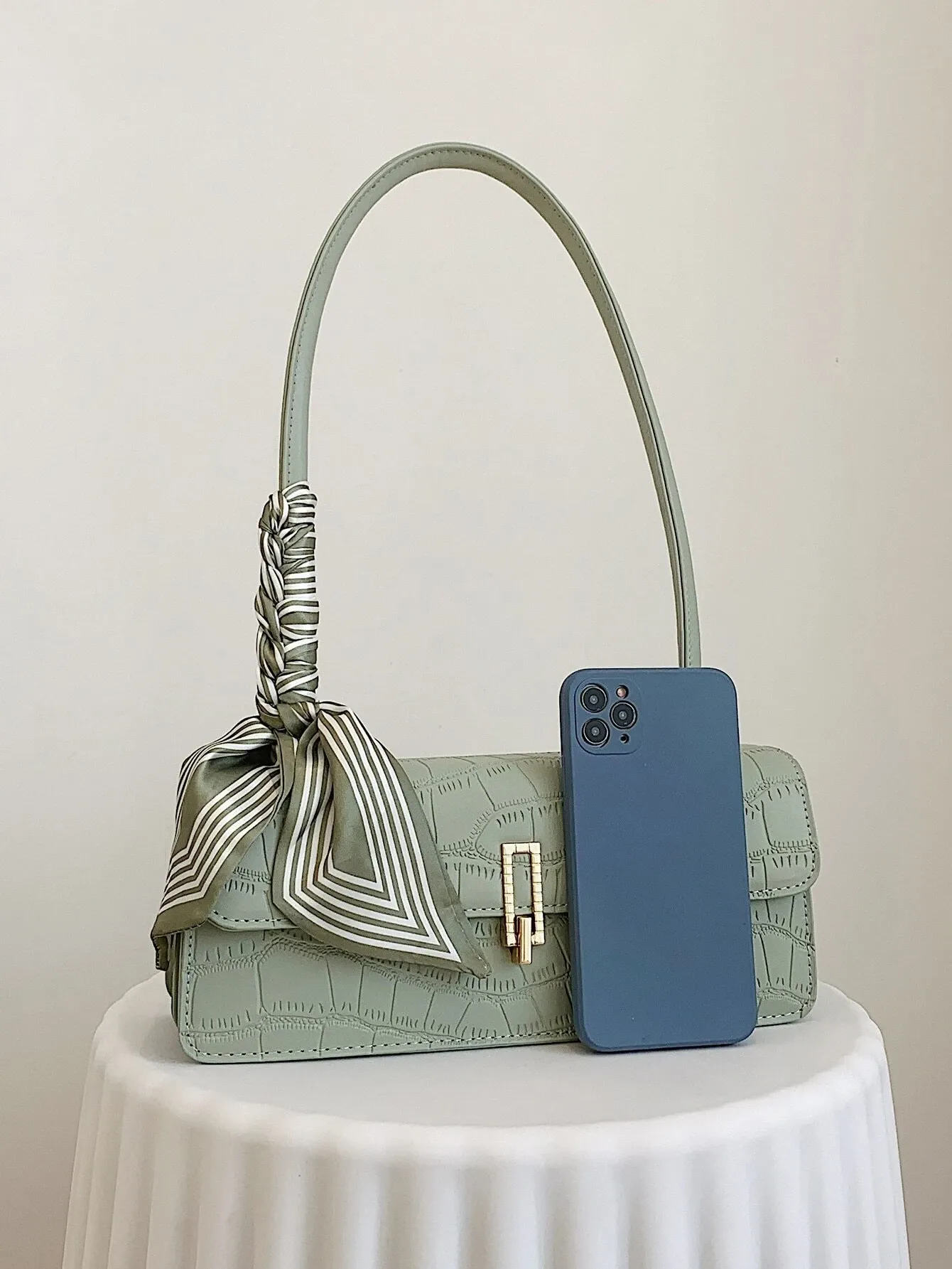 Twilly Decor Crocodile Embossed Flap Square Bag
