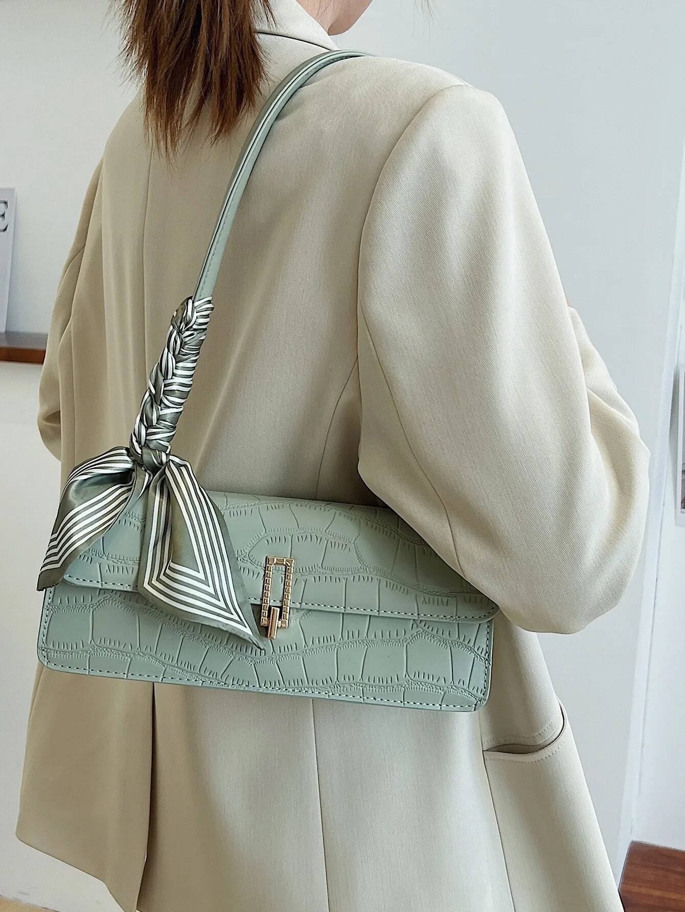 Twilly Decor Crocodile Embossed Flap Square Bag